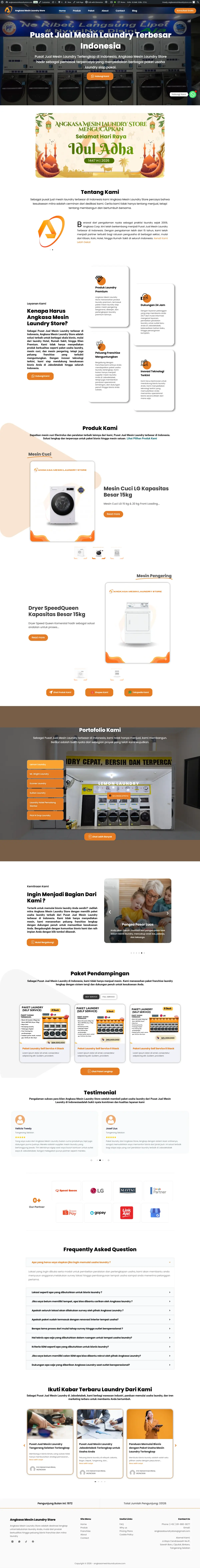 Tangkapan layar homepage website company profile Angkasa Mesin Laundry yang dibangun Mansafara.