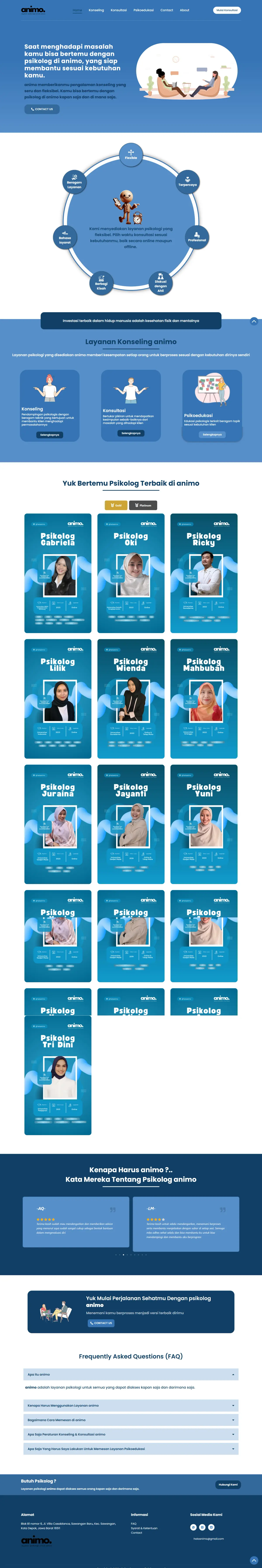 Tangkapan layar homepage website company profile layanan psikologi Halo Animo.