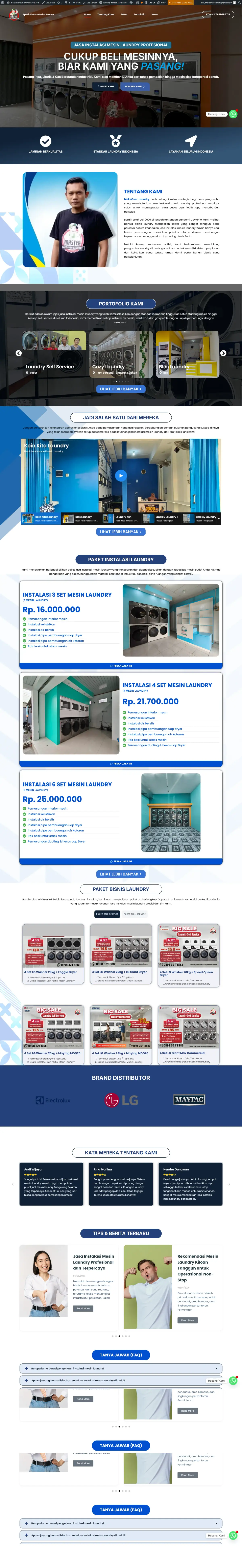Tangkapan layar homepage website branding dan katalog Makeover Laundry oleh Mansafara.